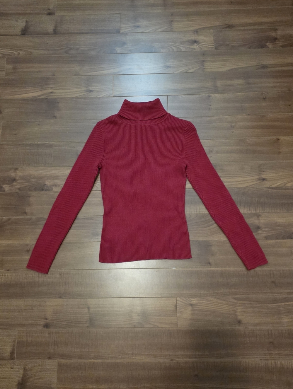 Cute Red Ribbed Turtleneck Sweater